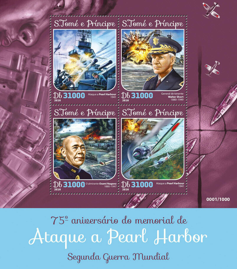 Sao Tome & Principe Military Stamps 2016 MNH WWII WW2 Pearl Harbor Ships 4v M/S