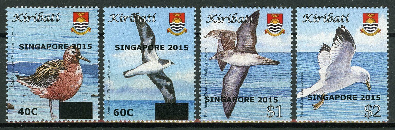 Kiribati 2015 MNH Birds on Stamps Definitives Singapore 2015 OVPT Waders Seabirds 4v Set