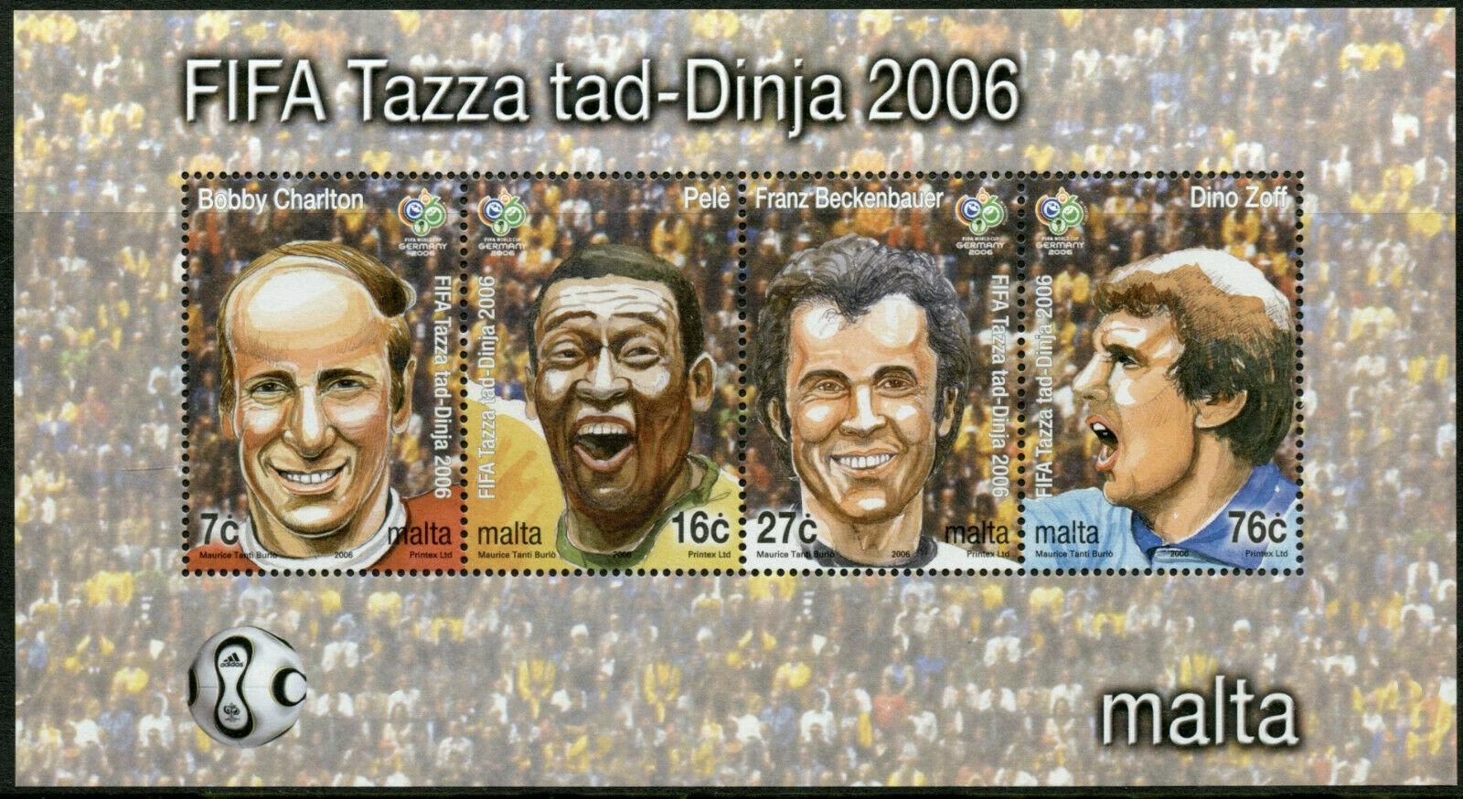 Malta Football Stamps 2006 MNH World Cup Germany Pele Bobby Charlton 4v M/S