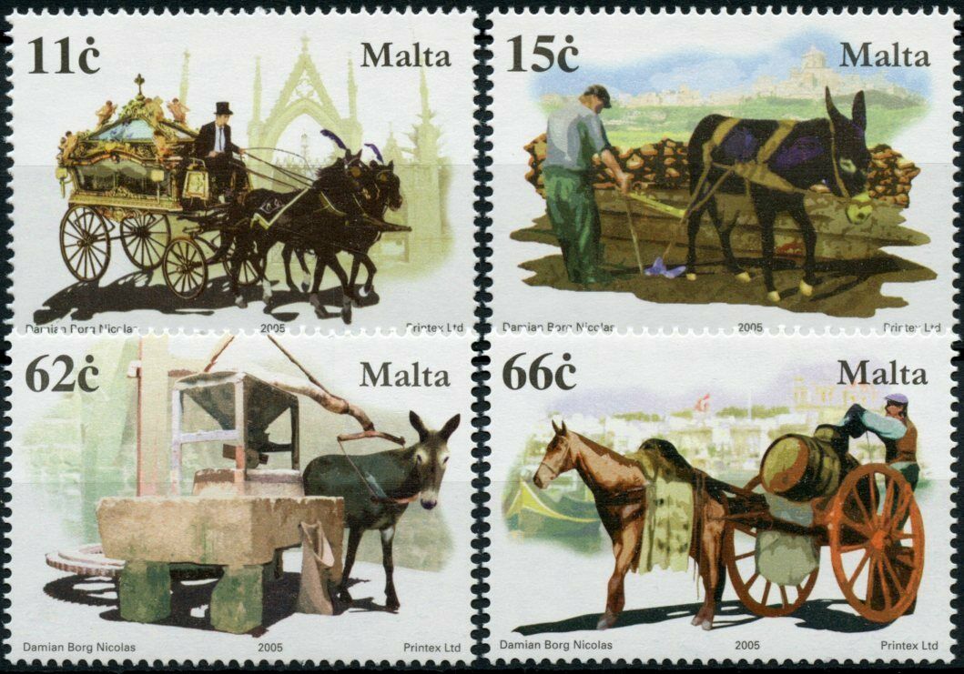 Malta Farm Animals Stamps 2005 MNH Equines in Malta Horses Donkeys 4v Set