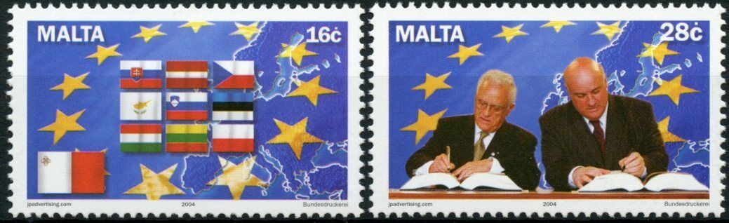 Malta EU Stamps 2004 MNH Accession to European Union Flags Politicians 2v Set