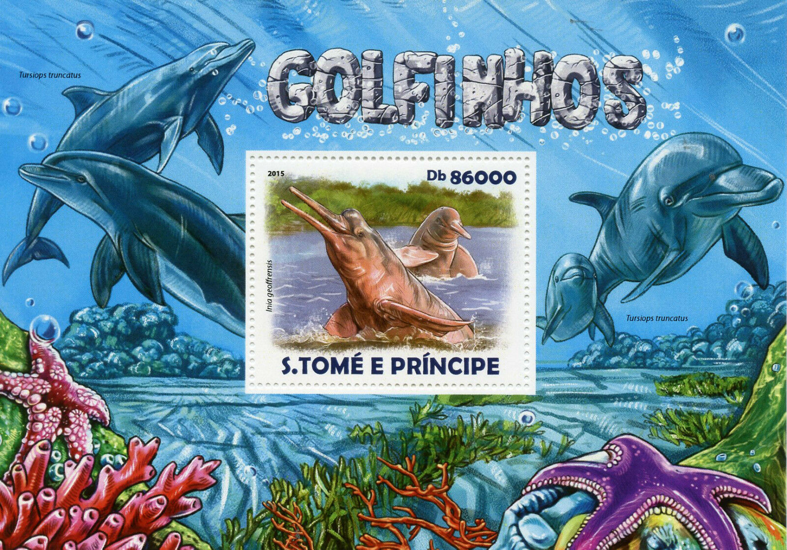 Sao Tome & Principe 2015 MNH Dolphins 1v S/S Marine Mammals Coral Star Fish