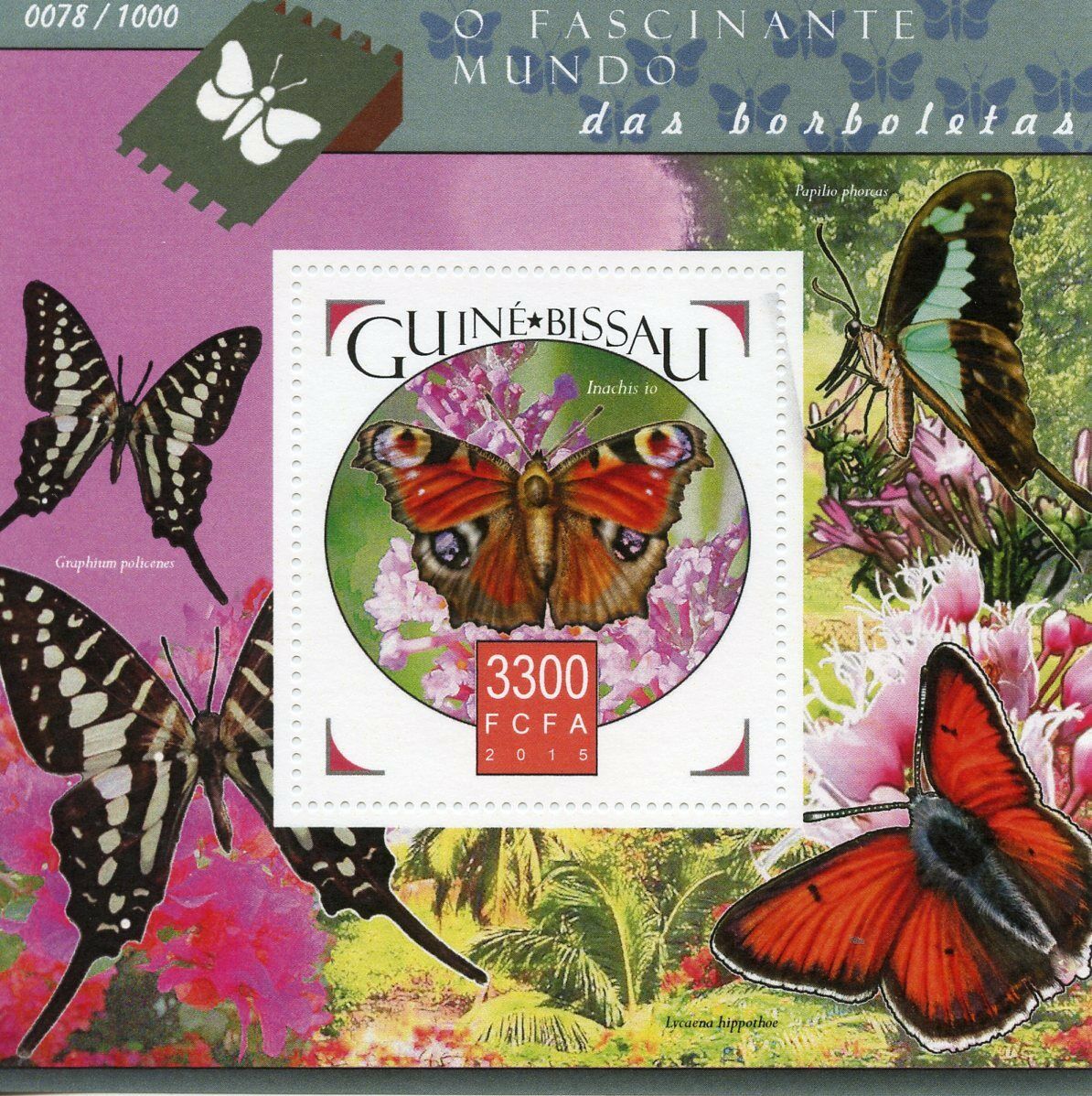 Guinea-Bissau 2015 MNH Butterflies Stamps Insects Peacock Butterfly 1v S/S