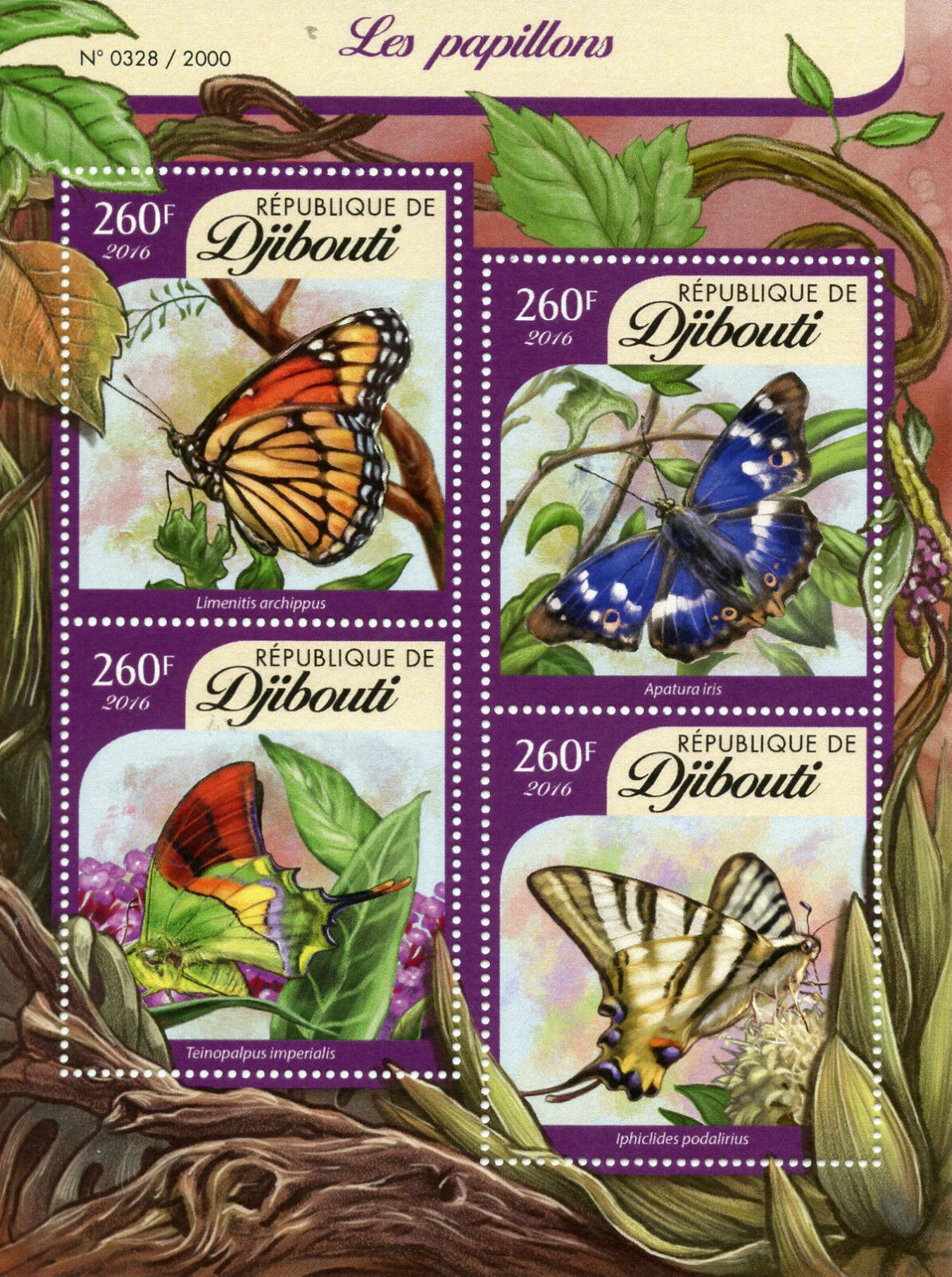 Djibouti 2016 MNH Butterflies Stamps Viceroy Purple Emperor Butterfly 4v M/S