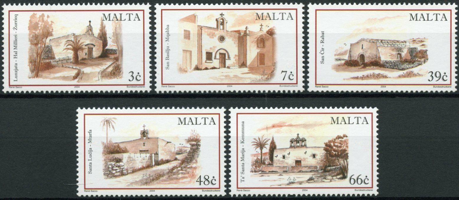 Malta Religious Architecture Stamps 2004 MNH Chapels Churches 5v Set