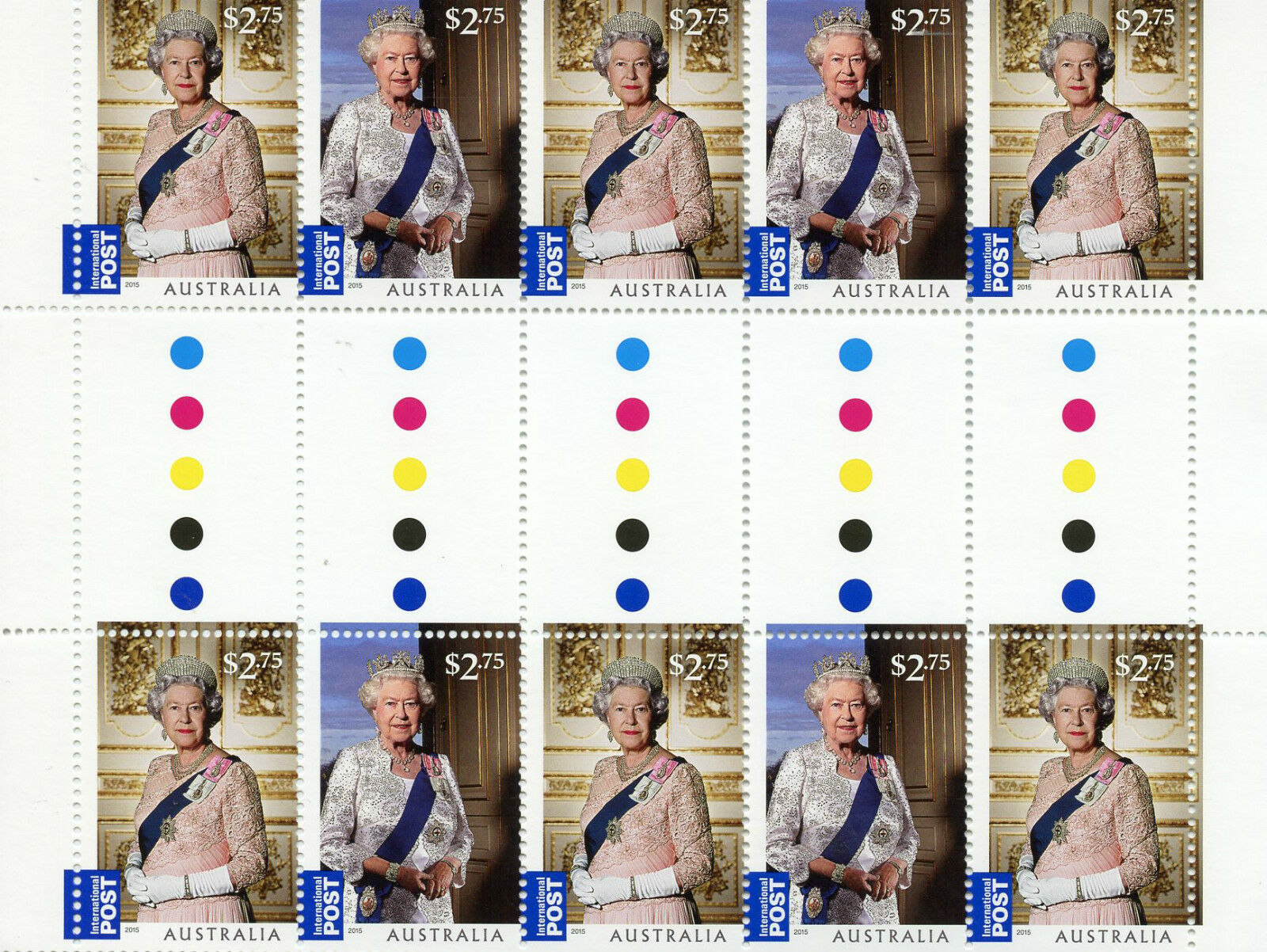 Australia 2015 MNH Queen Elizabeth II Long Reign 10v Int Values Gutter Pair