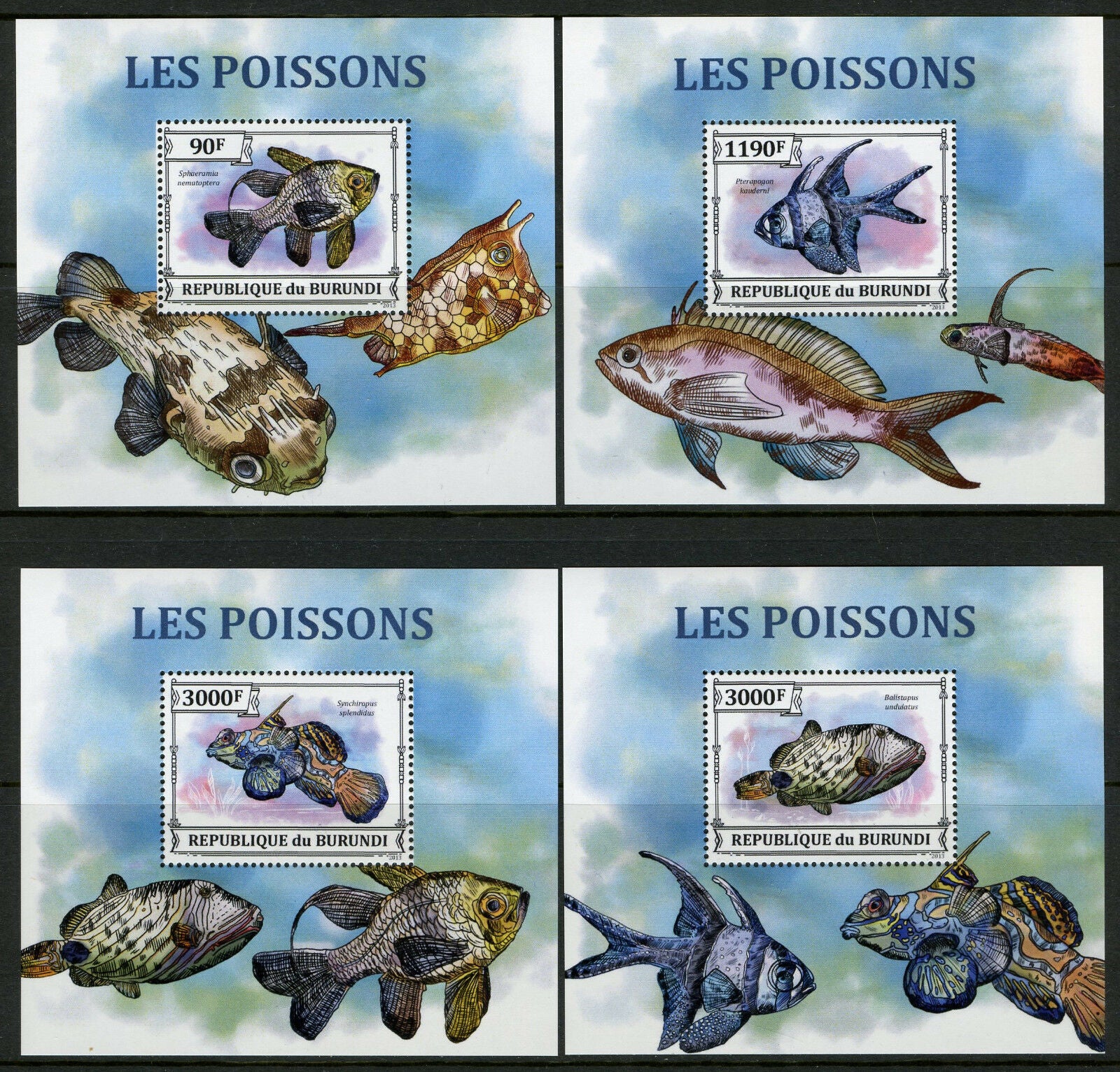 Burundi 2013 MNH Fishes 4x 1v Deluxe S/S Poissons Fish Stamps