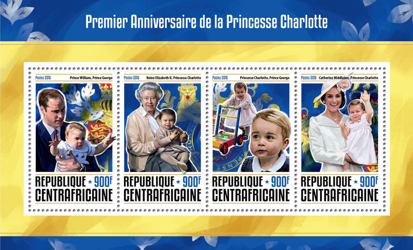 Central African Rep 2016 MNH Princess Charlotte 1st Anniv 4v M/S Royalty Stamps