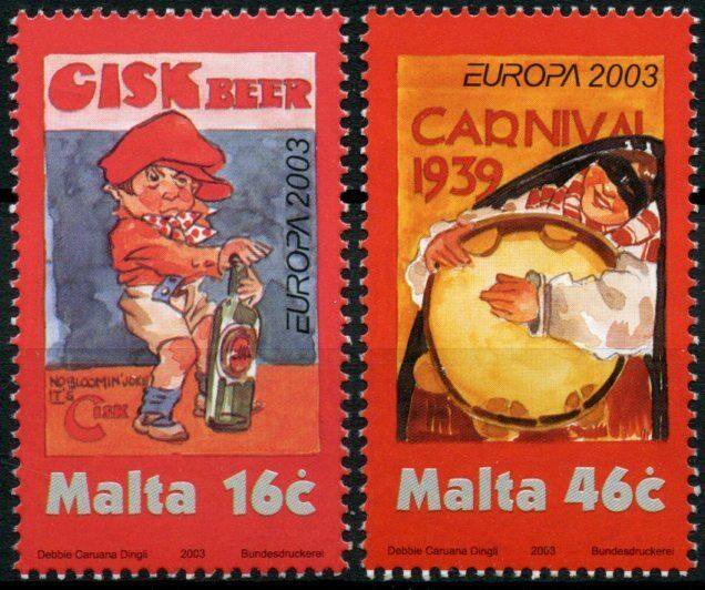 Malta Europa Stamps 2003 MNH Poster Art CISKBeer Carnival 1939 2v Set