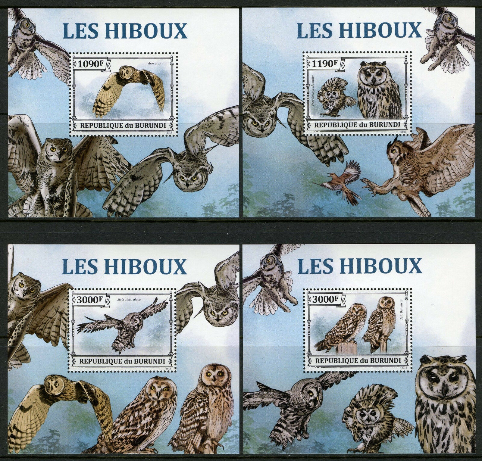 Burundi 2013 MNH Owls Long-eared Owl 4x 1v Deluxe S/S Hiboux Birds Stamps
