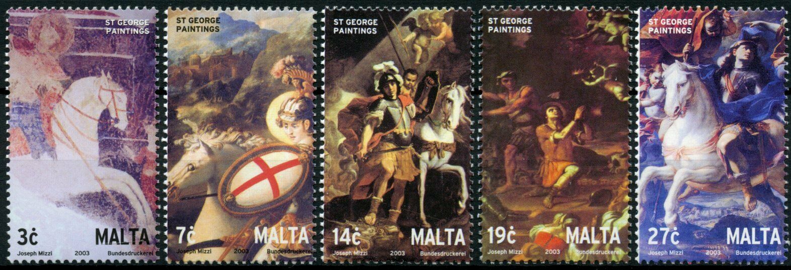 Malta Art Stamps 2003 MNH St George Paintings Saints Horses 5v Set
