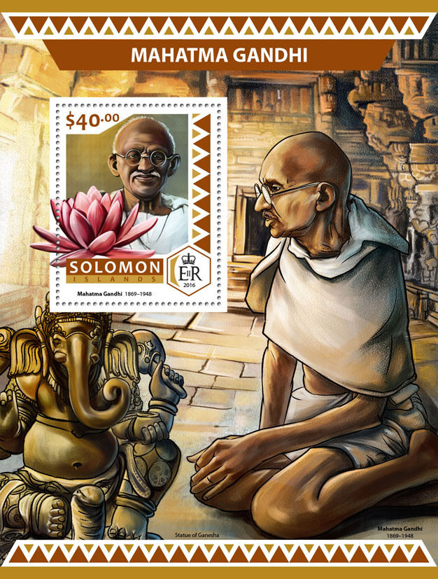 Solomon Islands 2016 MNH Mahatma Gandhi Lotus Flowers Ganesha 1v S/S Stamps