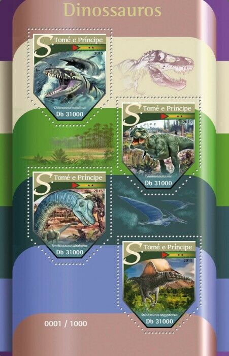 Sao Tome & Principe Dinosaurs Stamps 2015 MNH T-Rex Prehistoric Animals 4v M/S
