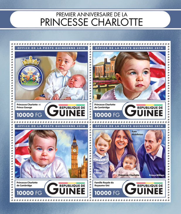 Guinea 2016 MNH Princess Charlotte 1st Birthday 4v M/S Big Ben Royalty Stamps