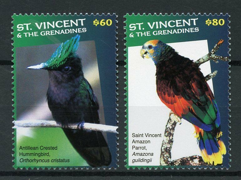 St Vincent & Gren 2017 MNH Birds High Value Defin 2v Hummingbirds Parrots Stamps