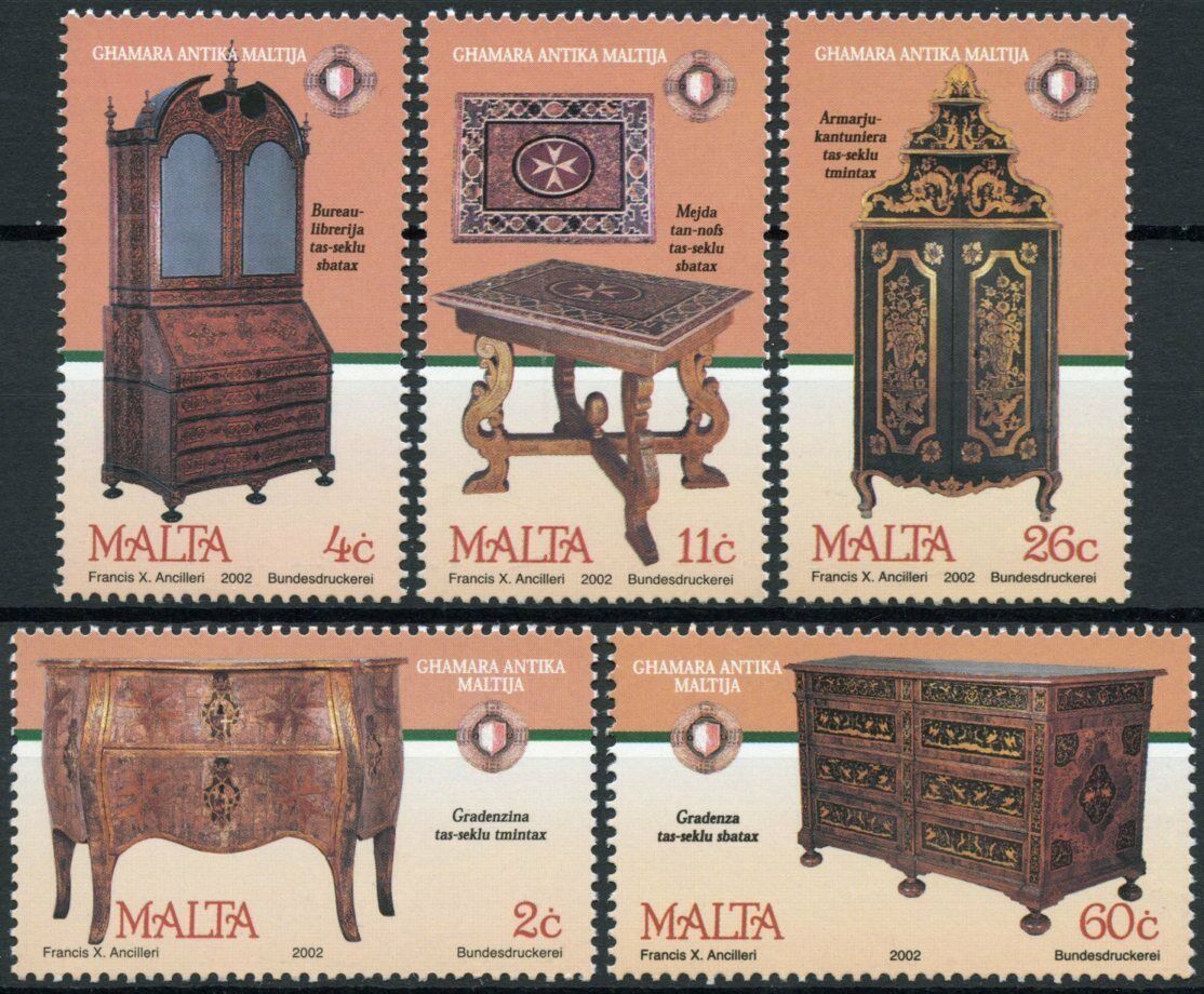 Malta Antiques Stamps 2002 MNH Antique Furniture Art Design 5v Set