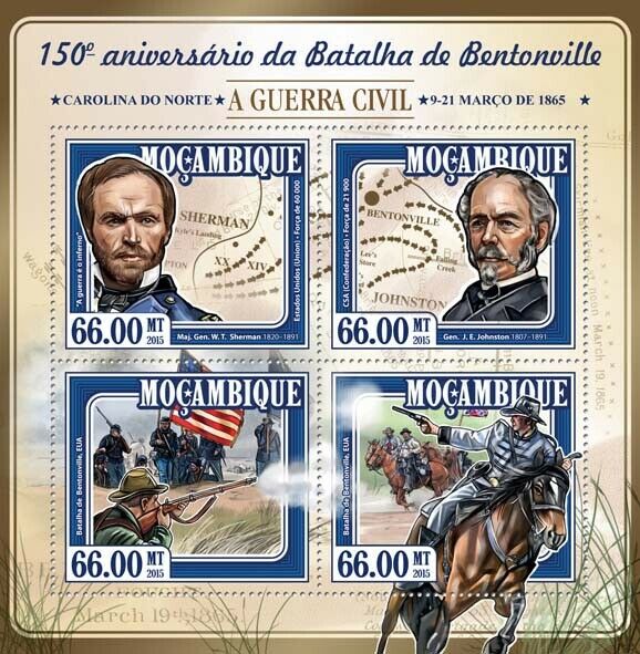 Mozambique Military Stamps 2015 MNH American Civil War Battle Bentonville 4v M/S