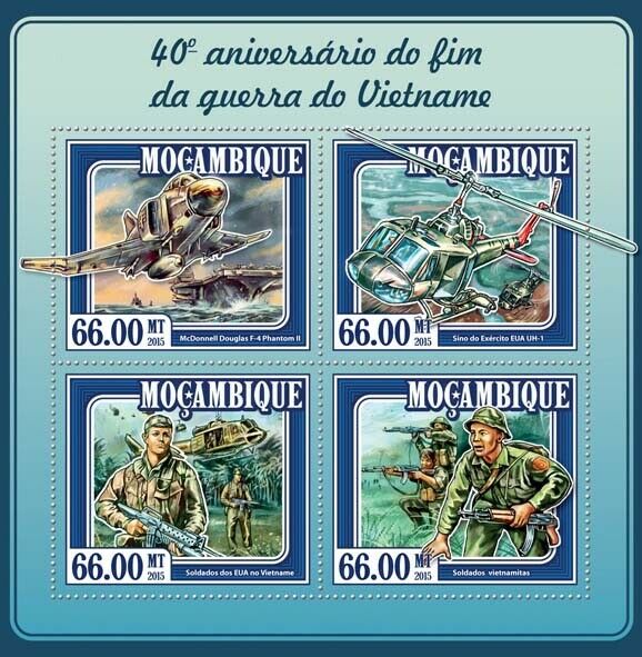Mozambique Military Stamps 2015 MNH End Vietnam War Helicopters Aviation 4v M/S