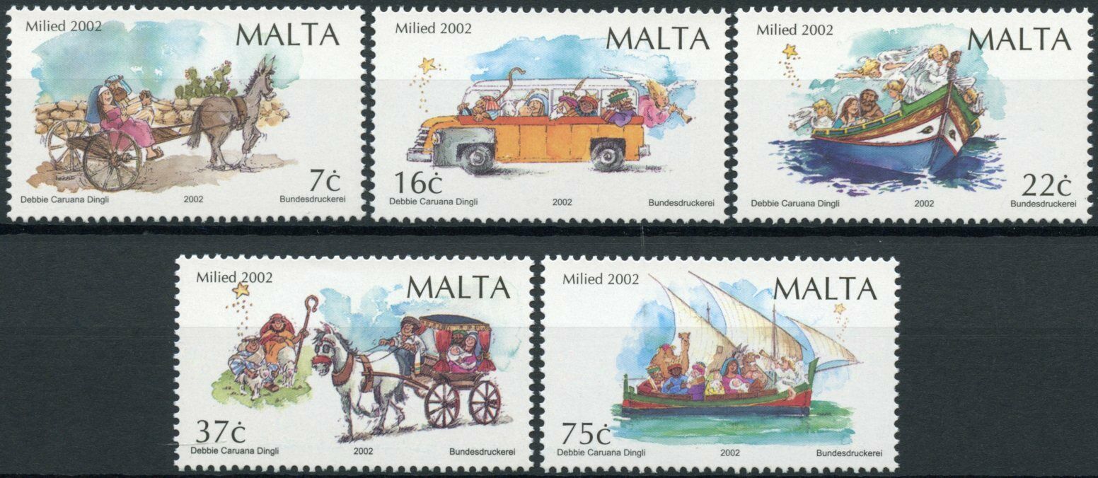 Malta Christmas Stamps 2002 MNH Boats Horses Buses Transport Donkeys 5v Set