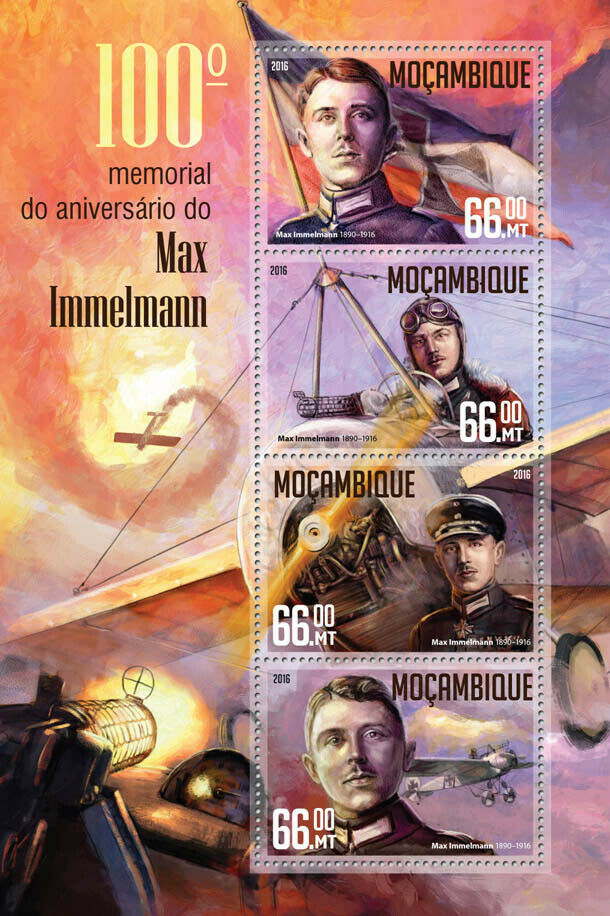 Mozambique Military & War Stamps 2016 MNH WWI WW1 Max Immelmann Aviation 4v M/S