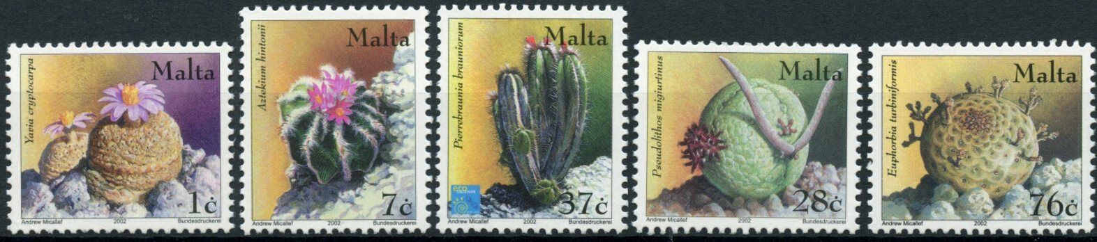 Malta 2002 MNH Plants Stamps Cacti Cactus & Succulents Nature Flora 5v Set