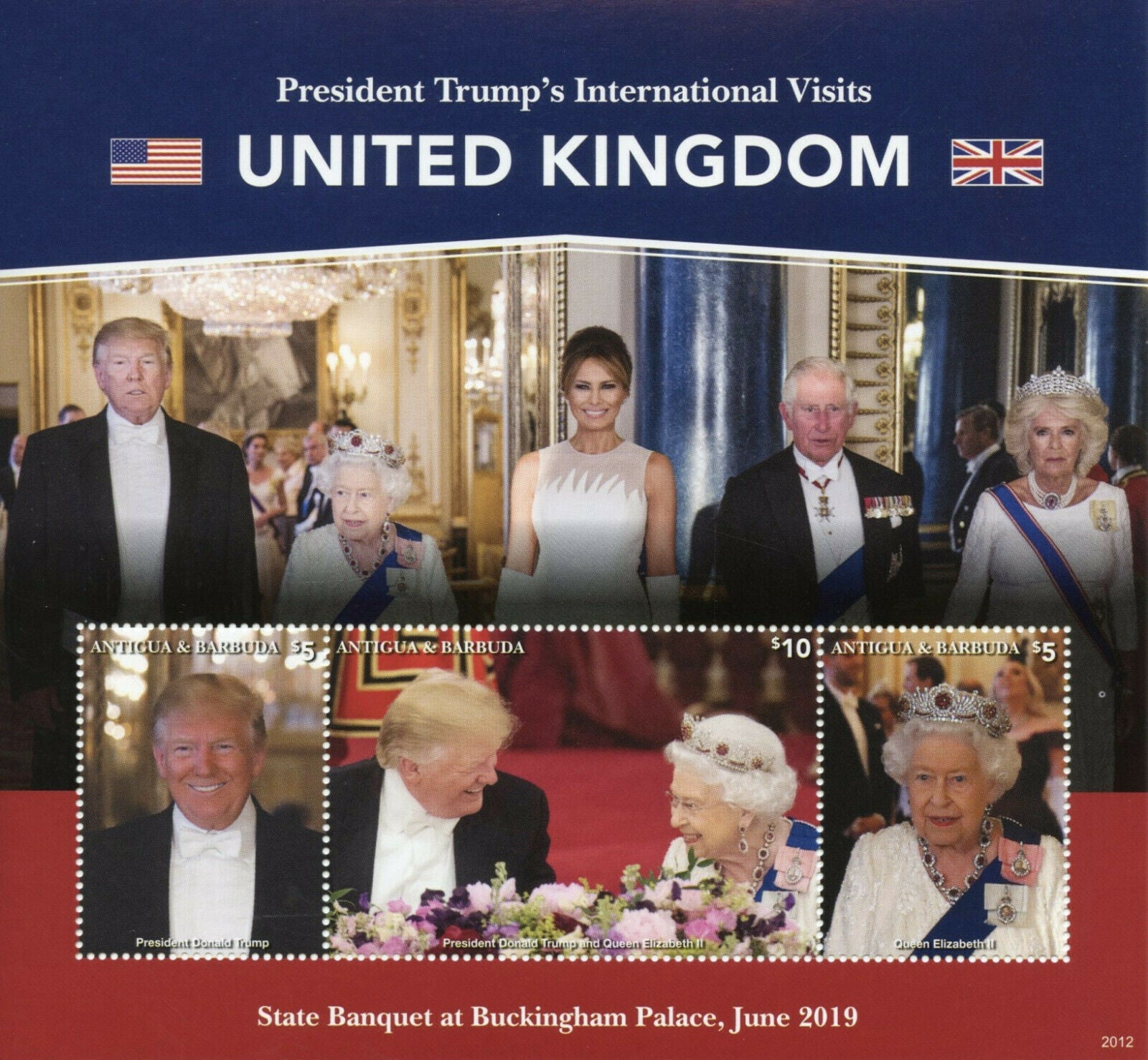Antigua & Barbuda 2020 MNH Donald Trump Stamps Visits Queen Elizabeth II US Presidents 3v M/S
