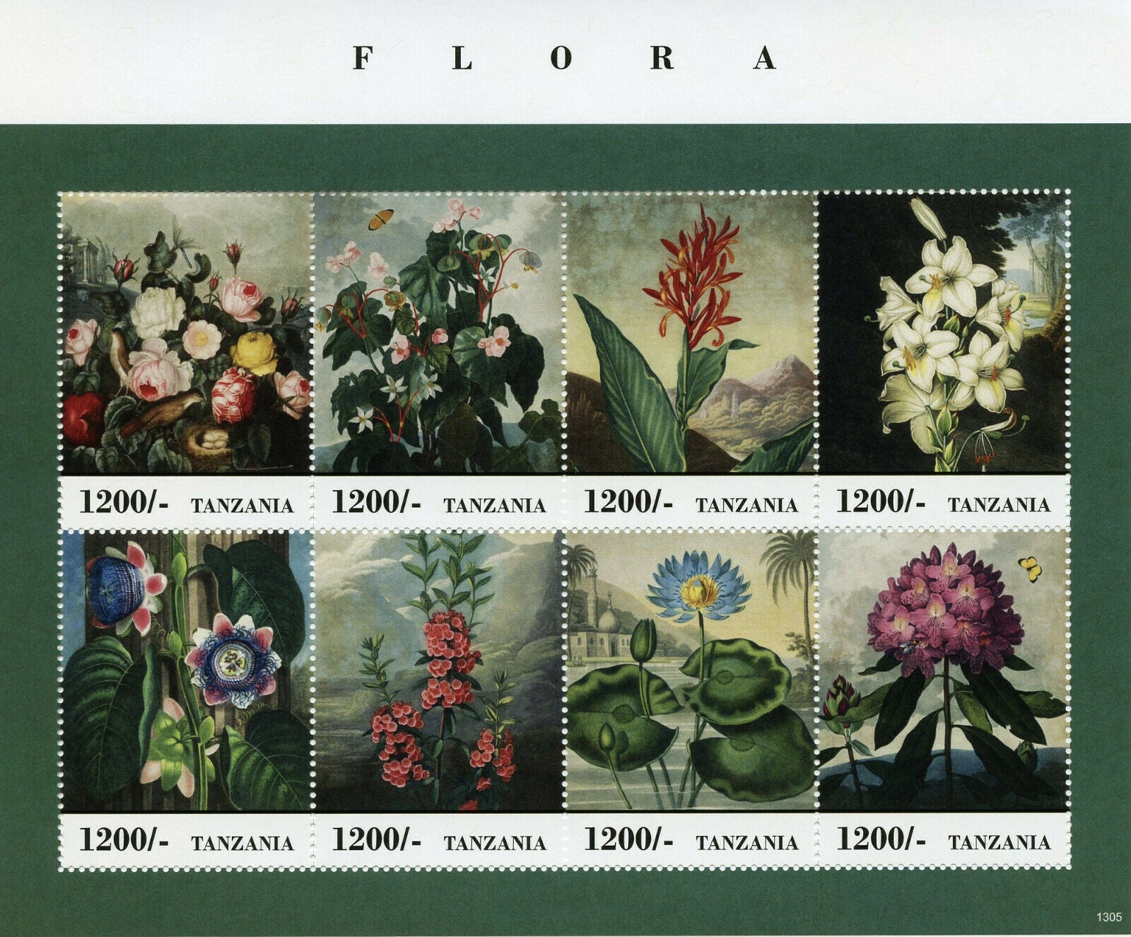 Tanzania Flowers Stamps 2013 MNH Flora Nature Art Paintings 8v M/S I