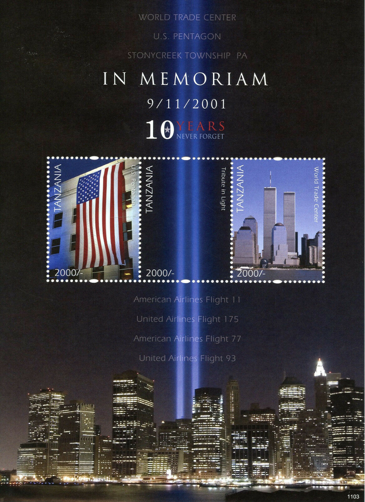 Tanzania 2011 MNH Architecture Stamps September 11th Memorial WTC Skyscrapers 3v M/S