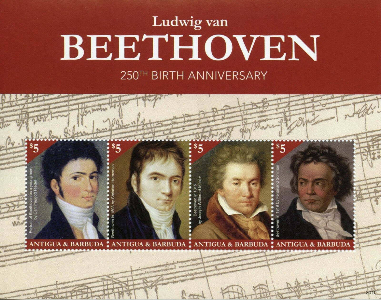 Antigua & Barbuda Music Stamps 2020 MNH Ludwig van Beethoven Composers 4v M/S