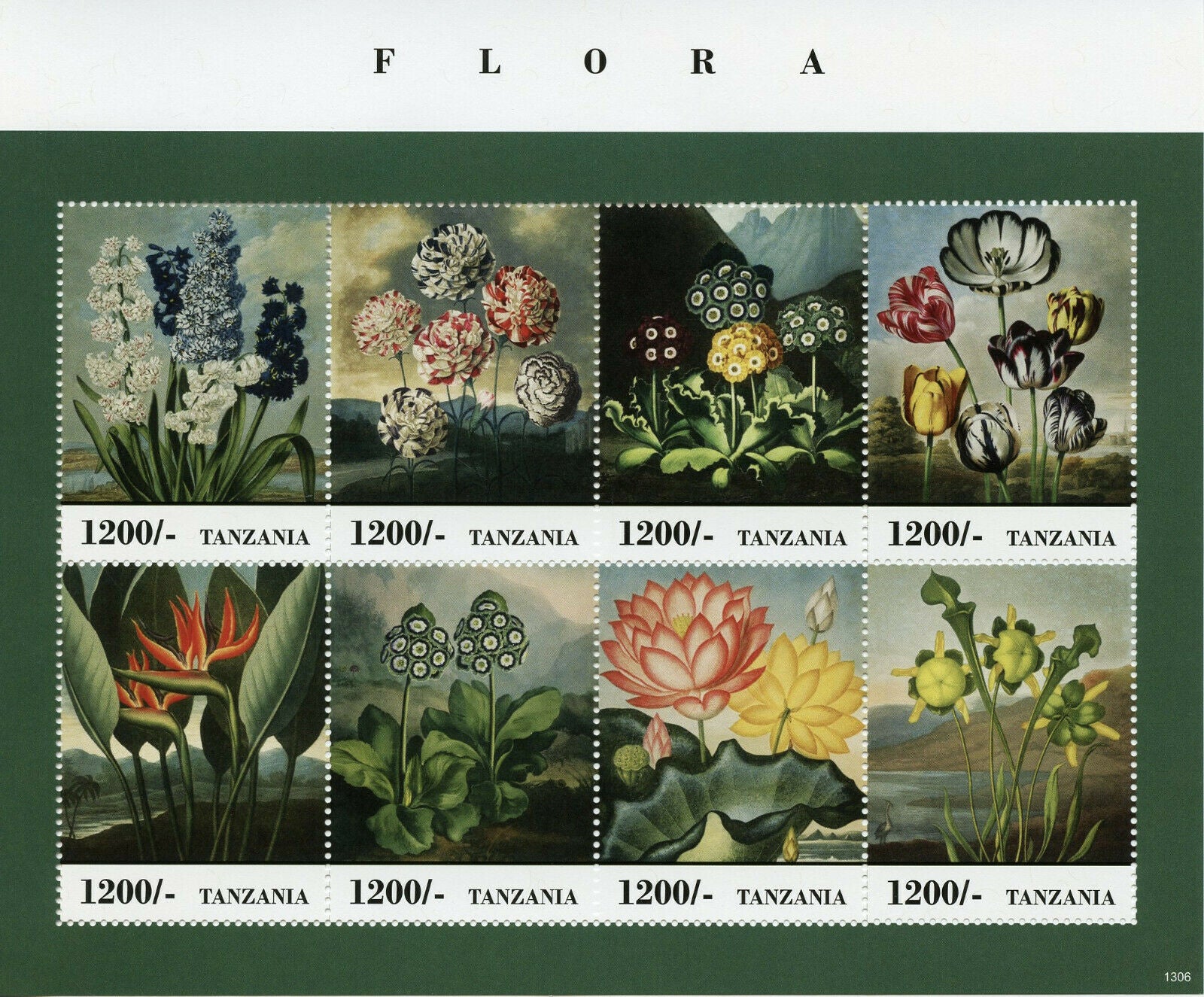 Tanzania Flowers Stamps 2013 MNH Flora Nature Art Paintings 8v M/S II