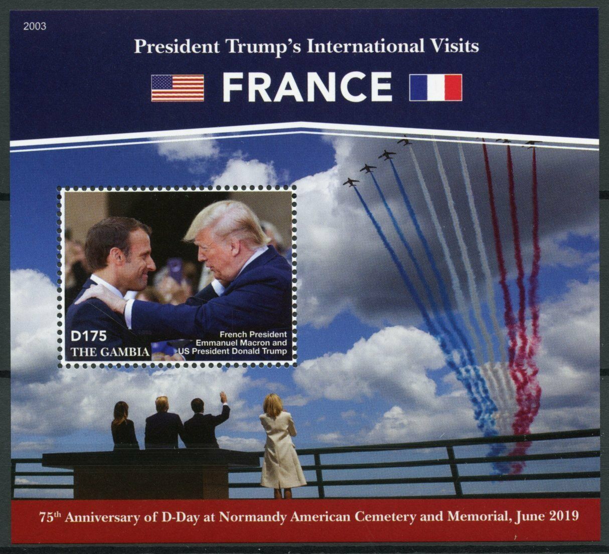 Gambia 2020 MNH Donald Trump Stamps France D-Day American Cemetery Macron 1v S/S