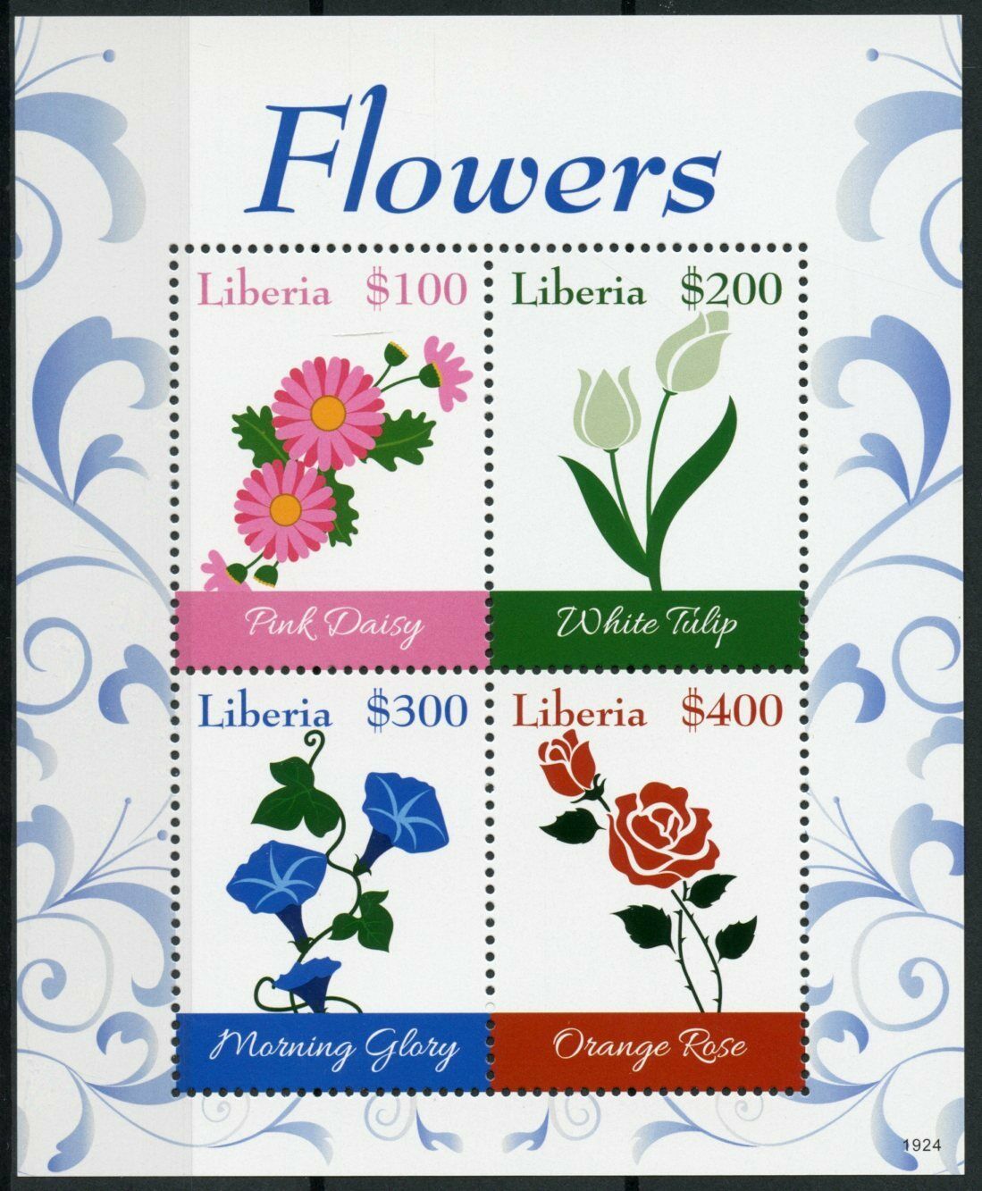 Liberia Flowers Stamps 2019 MNH Tulips Roses Daisies Flora 4v M/S II