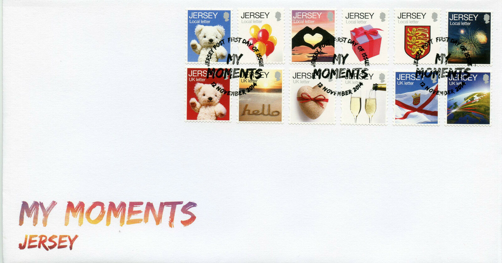 Jersey 2014 FDC My Moments 12v S/A Set Cover Heart Champagne Glasses Teddy Bear