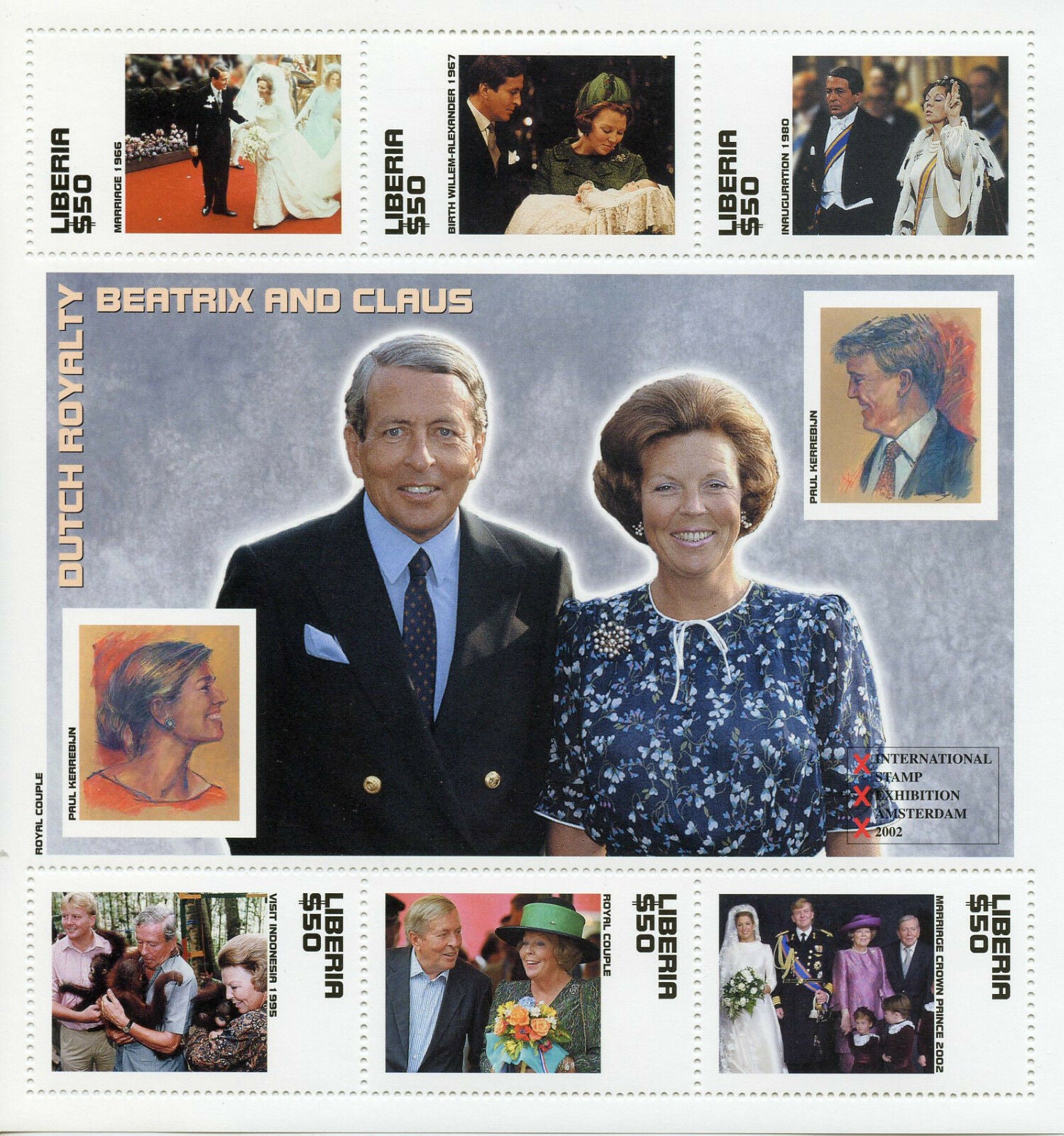 Liberia 2002 MNH Dutch Royalty Queen Beatrix & Claus 6v M/S Royal Family