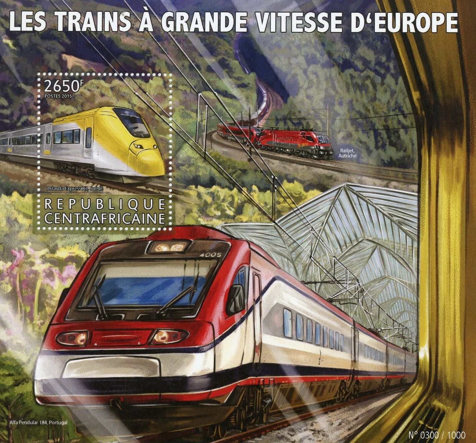 Central African Republic 2015 MNH European High-Speed Trains 1v S/S Arlanda