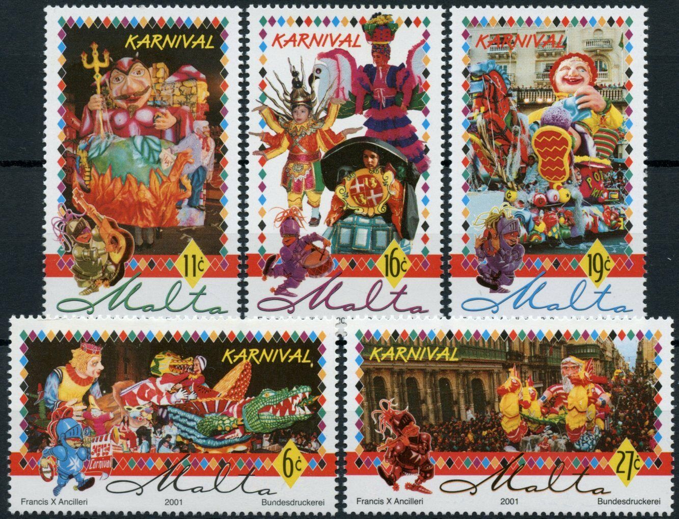 Malta Cultures Stamps 2001 MNH Maltese Carnival Festivals Clowns 5v Set