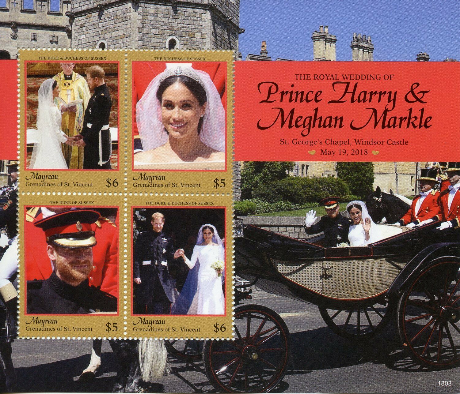 Mayreau Gren St Vincent 2018 MNH Prince Harry Meghan Royal Wedding 4v MS Stamps
