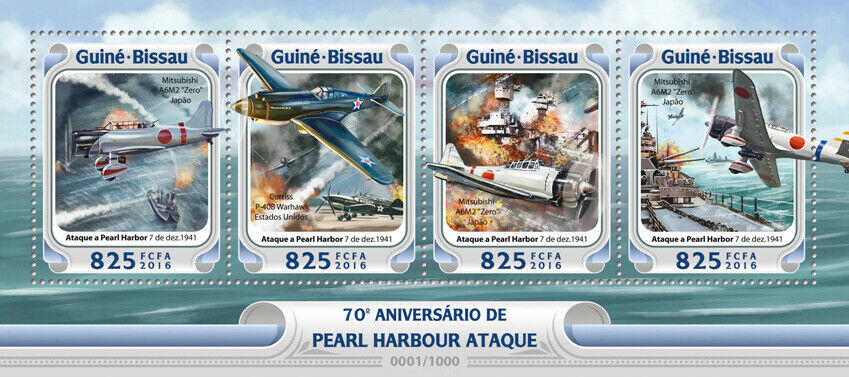 Guinea-Bissau Military Stamps 2016 MNH WWII WW2 Pearl Harbor Aviation 4v M/S