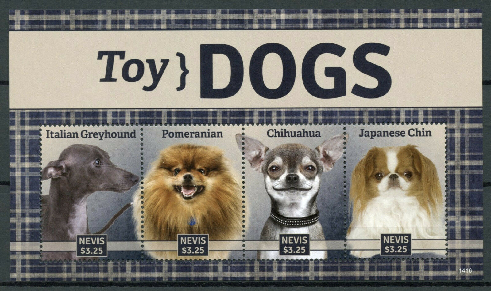 Nevis 2014 MNH Toy Dogs Stamps Pomeranian Chihuahua Japanese Chin Greyhound 4v M/S