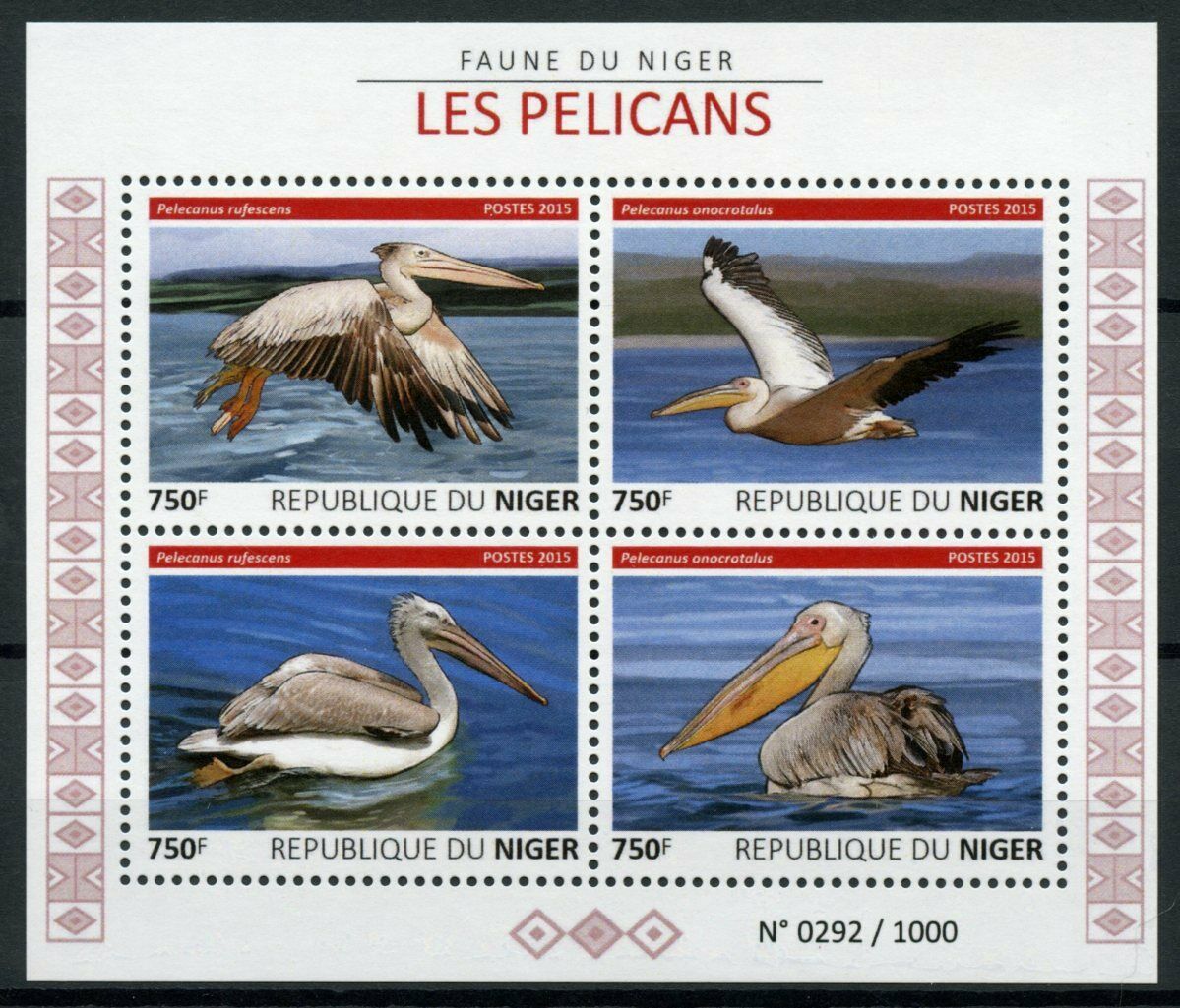 Niger Birds on Stamps 2015 MNH Pelicans Great White Pelican Fauna 4v M/S