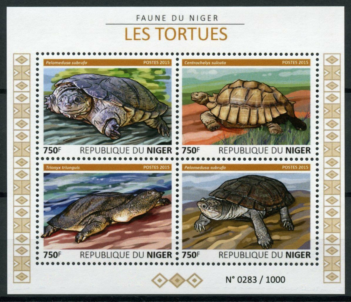 Niger 2015 MNH Reptiles Stamps Turtles Tortoises Helmeted Turtle Fauna 4v M/S