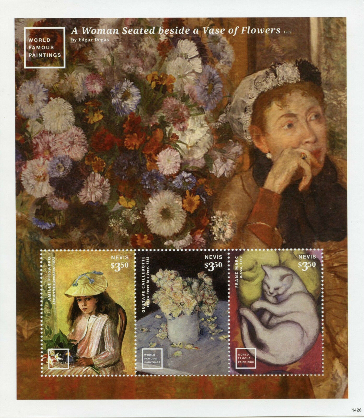 Nevis Art Stamps 2014 MNH World Famous Paintings Caillebotte Pissarro 3v M/S I
