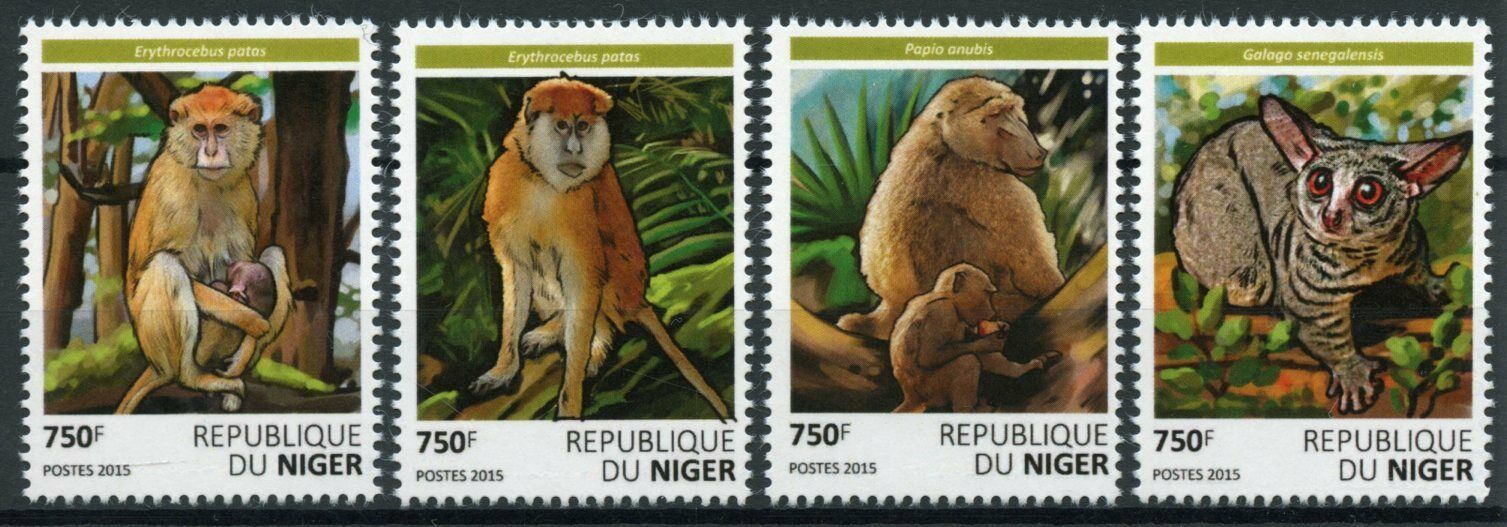 Niger Wild Animals Stamps 2015 MNH Primates Monkeys Bushbabies Baboons 4v Set