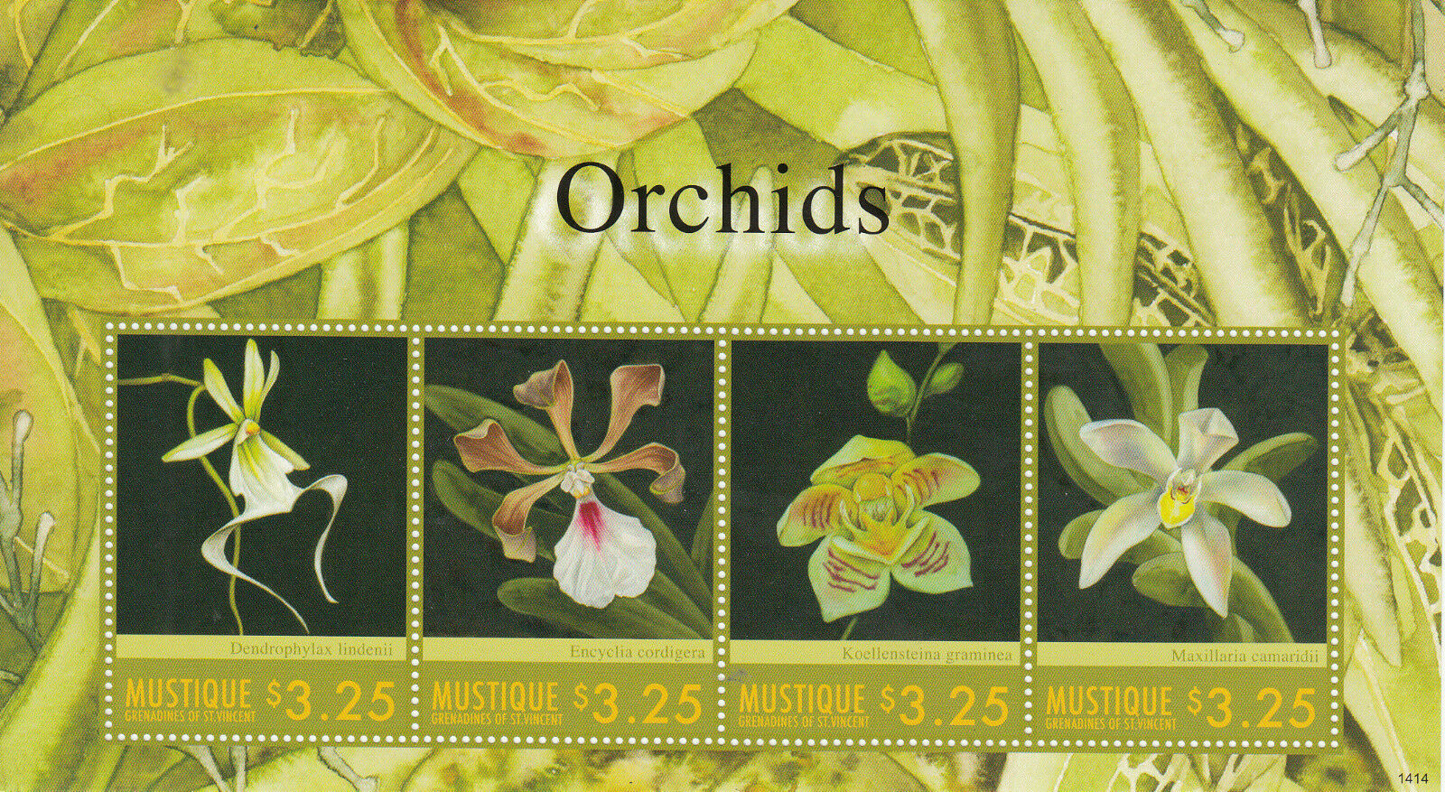 Mustique Gren St Vincent Flowers Stamps 2014 MNH Orchids Flora Nature 4v M/S I