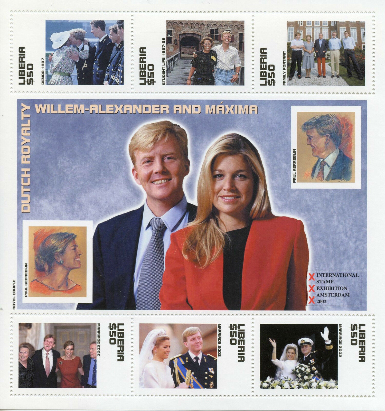 Liberia 2002 MNH Dutch Royalty Willem-Alexander & Maxima Beatrix 6v M/S Stamps