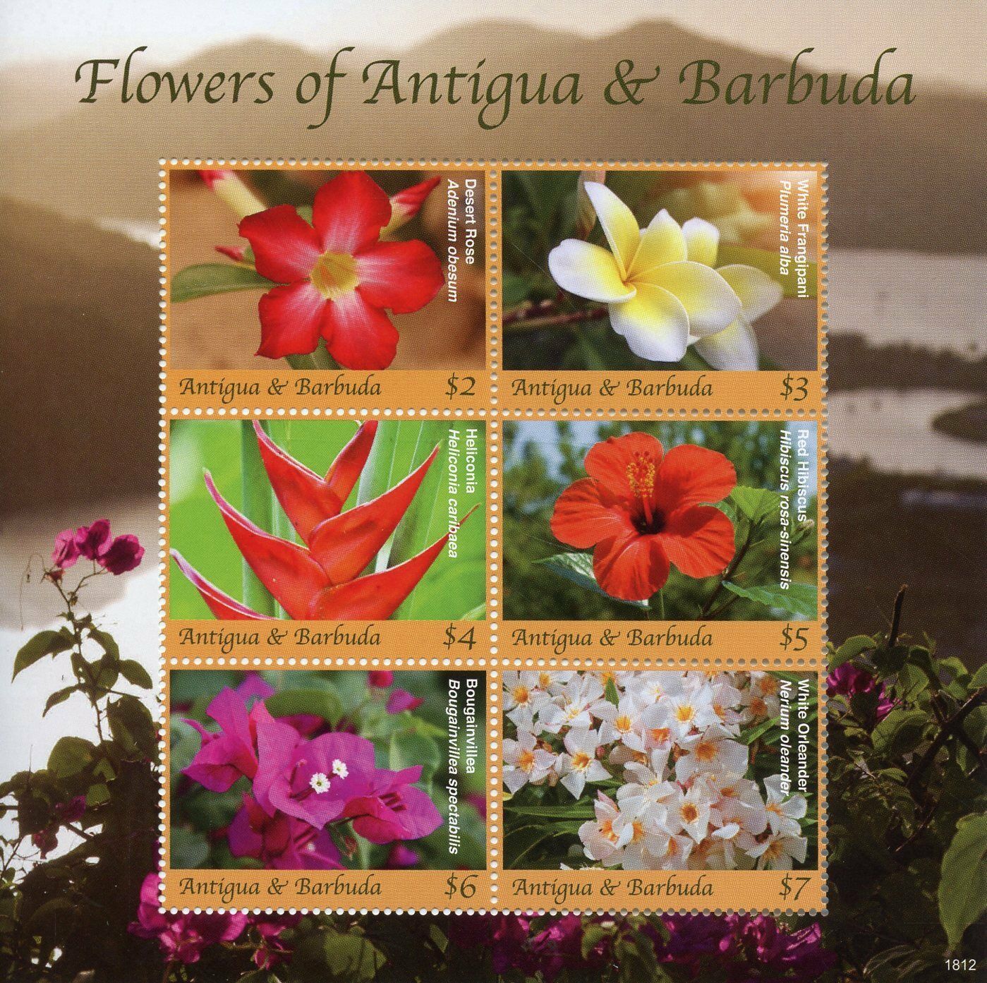 Antigua & Barbuda 2018 MNH Flowers Stamps Hibiscus Oleander Rose Nature 6v M/S