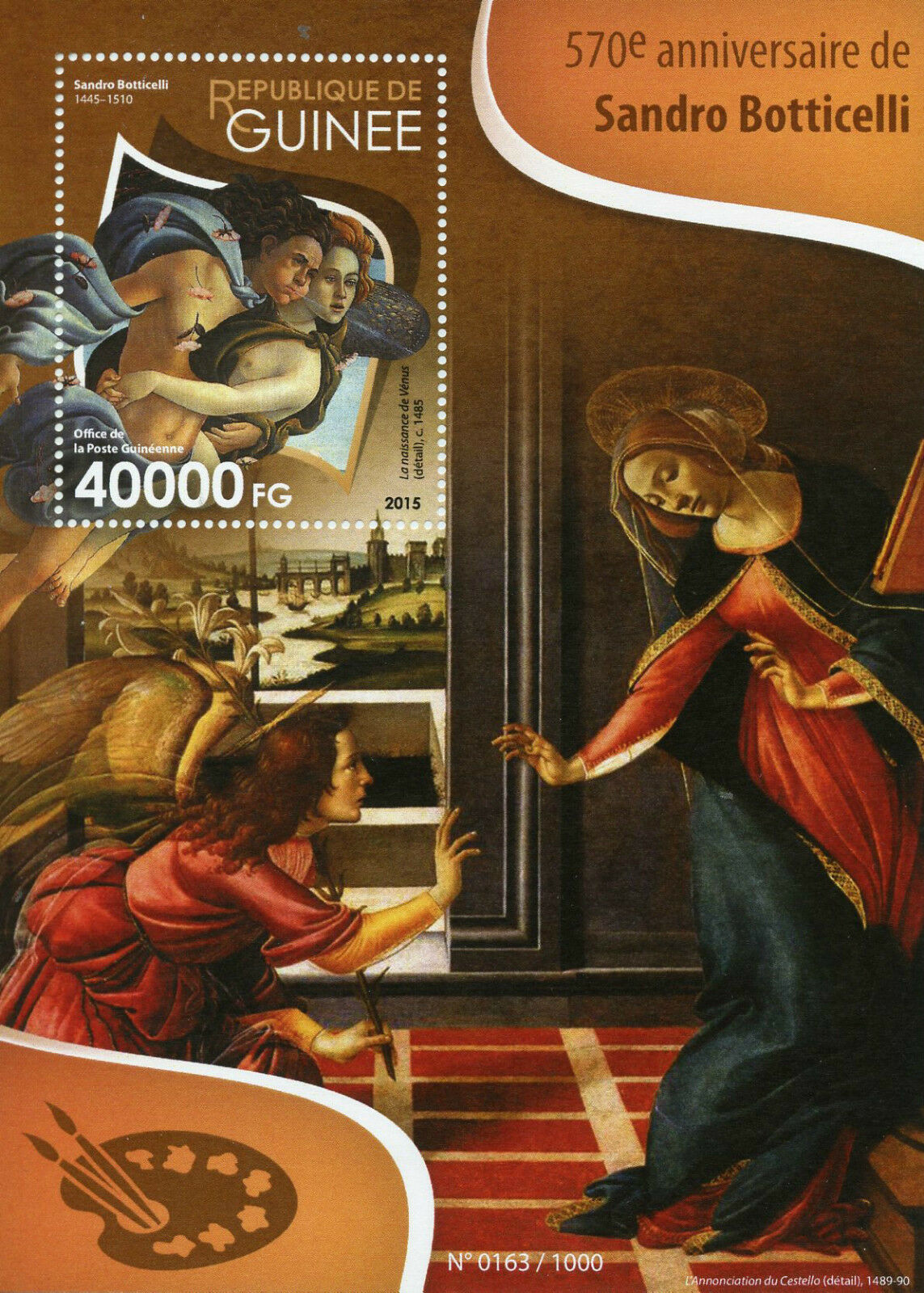 Guinea 2015 MNH Sandro Botticelli 570th Anniv 1v S/S Paintings Birth of Venus