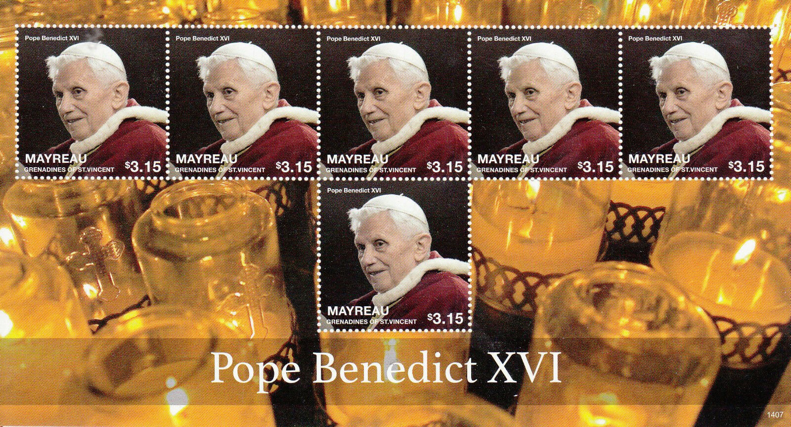 Mayreau Grenadines St Vincent 2014 MNH Pope Benedict XVI 6v M/S Roman Catholic
