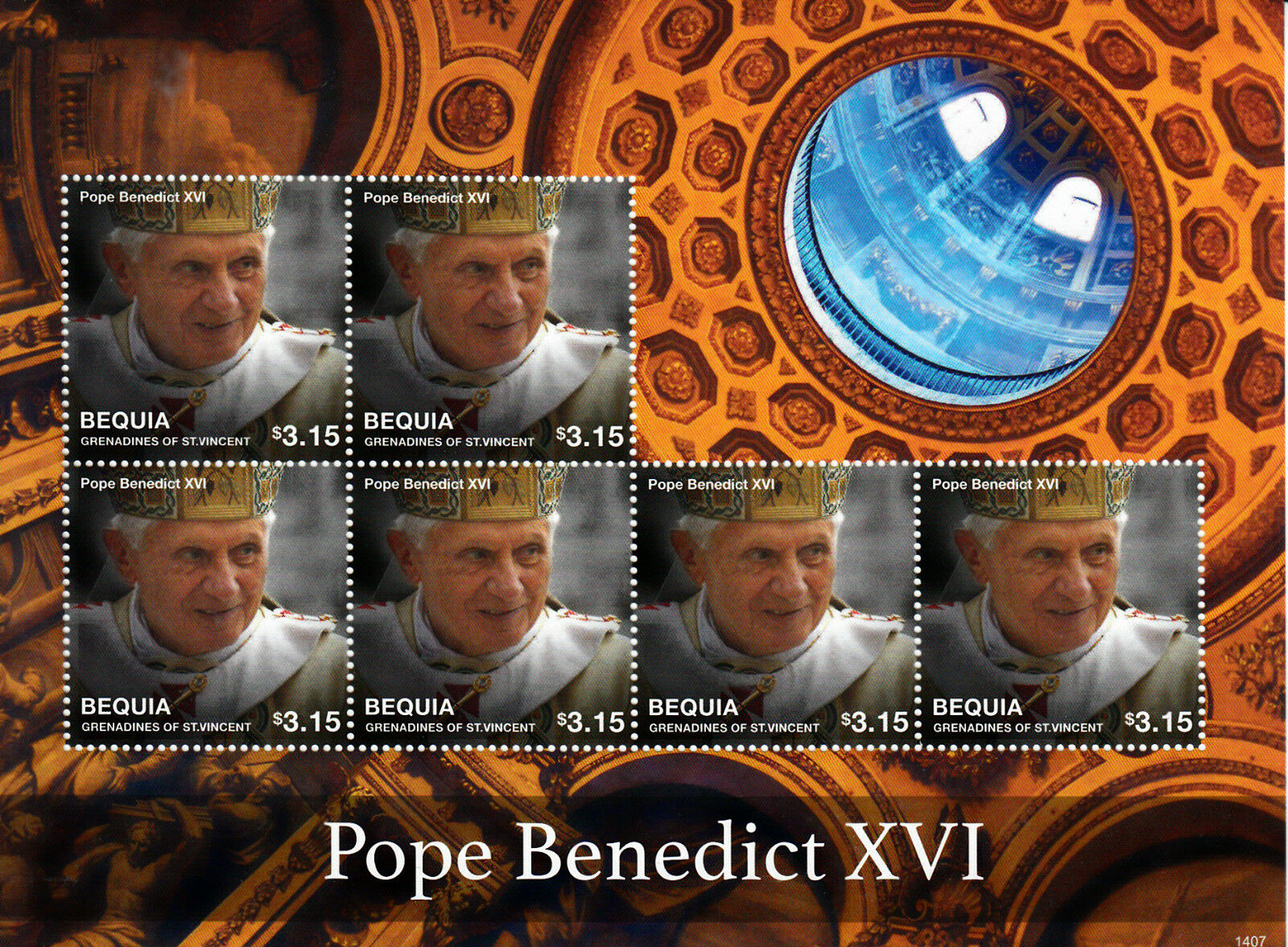 Bequia Grenadines St Vincent 2014 MNH Pope Benedict XVI 6v M/S Pantheon Popes