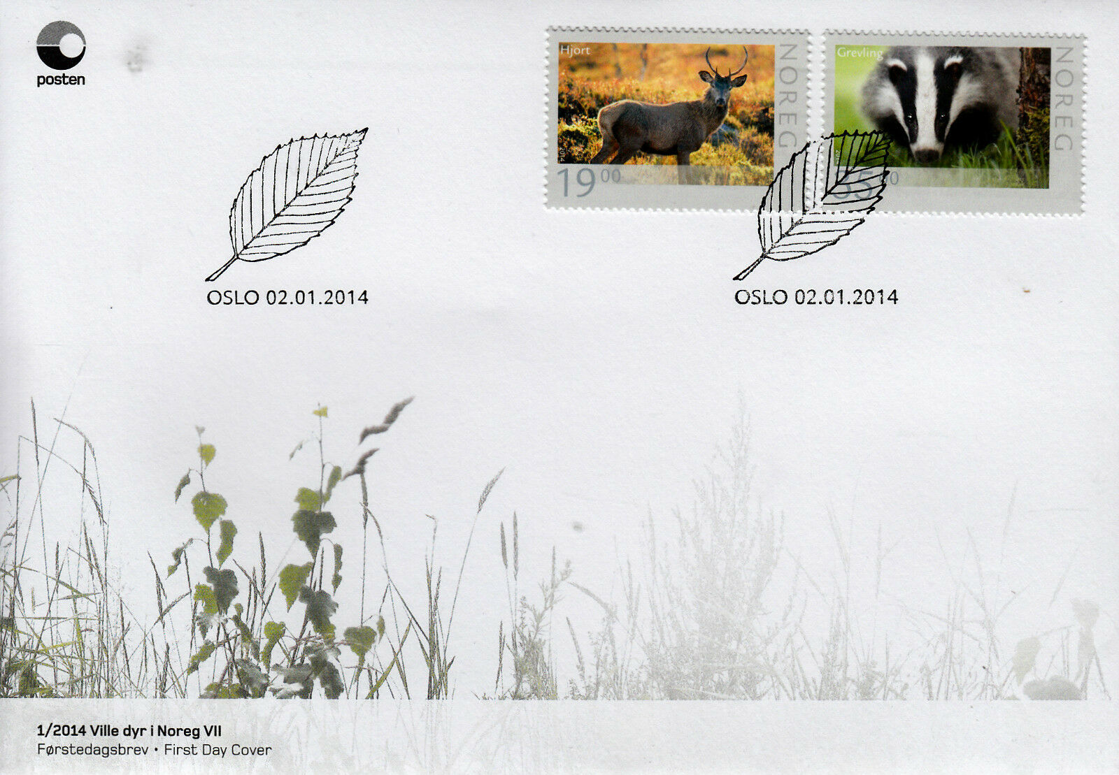 Norway 2014 FDC Wildlife in Norway VII 2v Set Cover Wild Animals Deer Badger